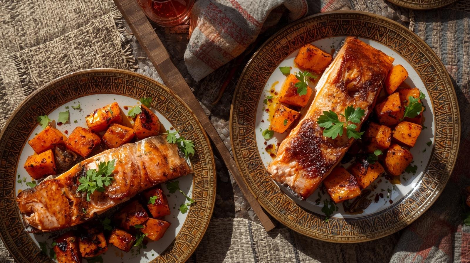 Baked salmon and sweet potato meal