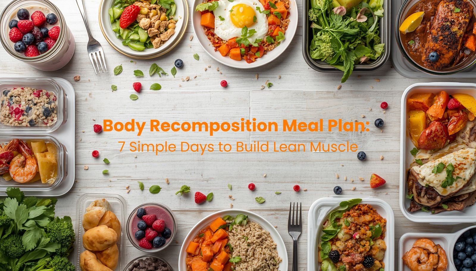 Body Recomposition Meal Plan featuring high-protein meals for building lean muscle and losing fat